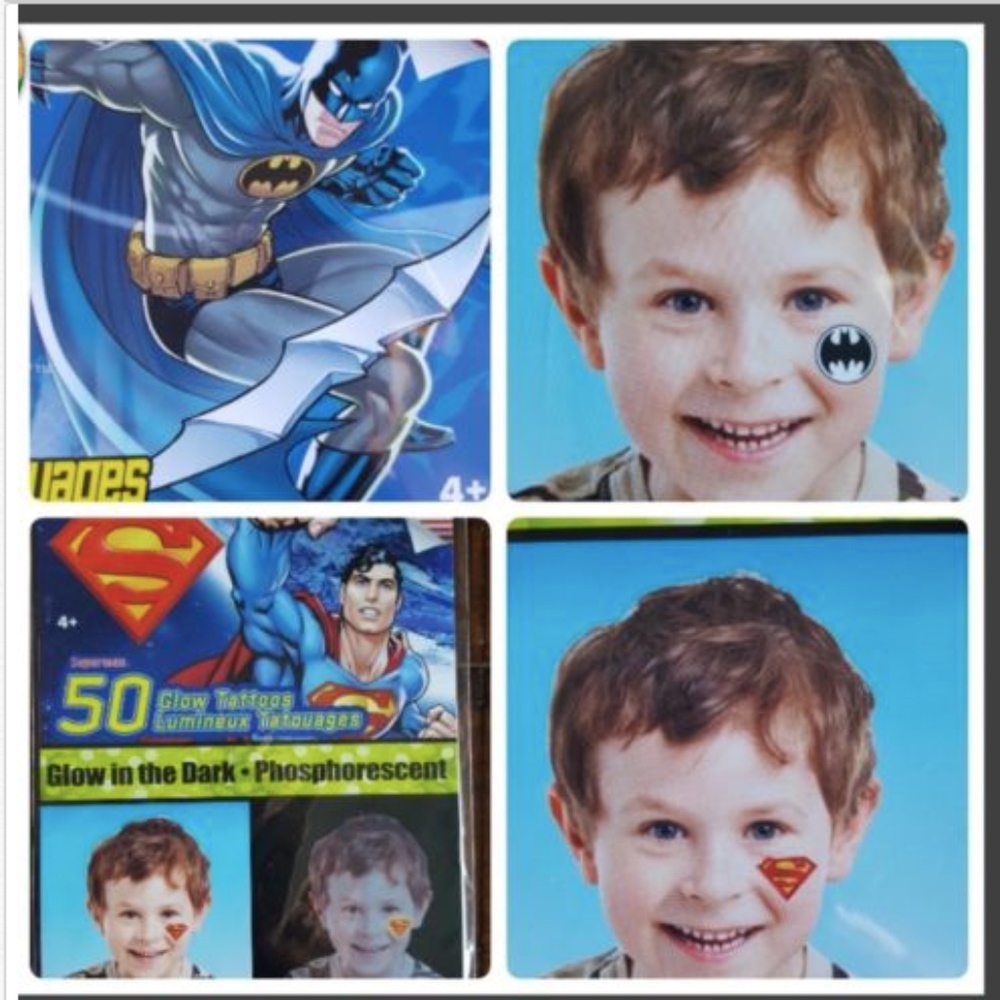 Savvi Glow in the Dark Tattoos Batman or Superman *